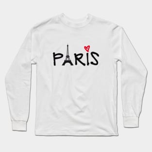 Paris with Eiffel tower and red heart Long Sleeve T-Shirt